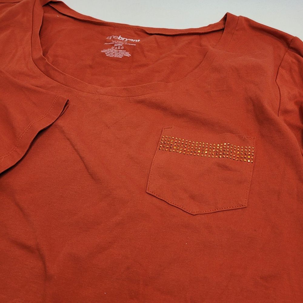 Lane Bryant Pocket T-Shirt Womens 26/28W Orange Excellent Rhinestone Relaxed Fit